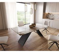 Table à manger Edge 200x100 céramique Minas mélange blanc-beige cadre en V acier plat noir