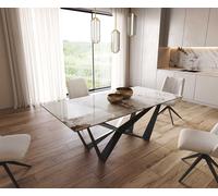 Table à manger Edge 200x100 céramique Minas mélange blanc-beige Spider acier plat noir