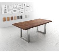 Table-à-manger Edge 200x100 XL acacia marron acier inoxydable large Live-Edge