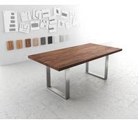 Table-à-manger Edge 200x100 XL acacia marron acier inoxydable mince