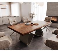 Table à manger Edge 200x100 XL Acacia Marron Cadre en W Métal finition à effet Titane Live-Edge