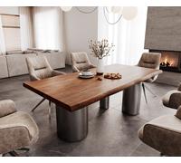 Table à manger Edge 200x100 XL Acacia Marron Troa Acier inoxydable Graphite Live-Edge