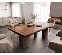 Table à manger Edge 200x100 XL Acacia Marron Troa Métal finition à effet Titane Live-Edge