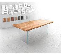 Table-à-manger Edge 200x100 XL acacia nature verre Live-Edge
