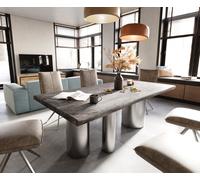 Table à manger Edge 200x100 XL acacia platine Troa acier inoxydable brossé Live-Edge