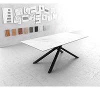 Table-à-manger Edge 200x100cm Laminam® céramique blanc pieds milieu croisé noir