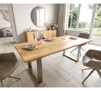 Table-à-manger Edge 200x100x2,5-3 chêne nature acier inoxydable mince Live-Edge