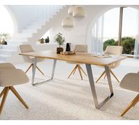Table à manger Edge 200x100x2,5 chêne nature acier inoxydable inclinée Live-Edge