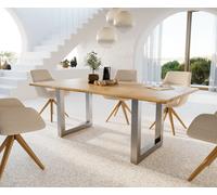 Table-à-manger Edge 200x100x2,5 chêne nature acier inoxydable large Live-Edge