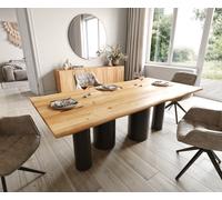 Table à manger Edge 200x100x2,5 chêne naturee Pilier métal noir Live-Edge