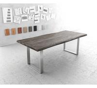 Table-à-manger Edge 220x100cm XL acacia platine acier inoxydable mince Live-Edge