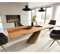 Table à manger Edge 240x100 acacia naturee Cono métallique doré Live-Edge
