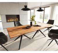 Table à manger Edge 240x100 acacia naturee Estelar rond métal noir Live-Edge