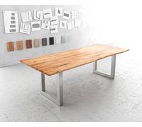 Table-à-manger Edge 240x100cm acacia nature acier inoxydable large Live-Edge