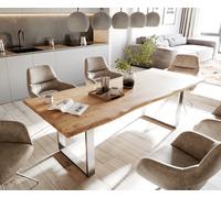 Table-à-manger Edge 240x100cm acacia nature acier inoxydable mince Live-Edge