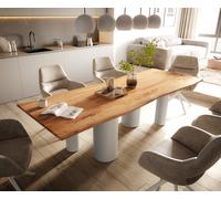 Table à manger Edge 260x100 Acacia Nature Pilier Métal Blanc Live-Edge