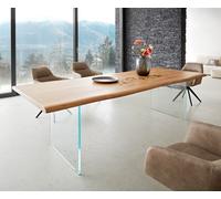 Table à manger Edge 260x100 acacia nature verre Live-Edge