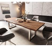 Table-à-manger Edge 260x100 XL acacia marron acier inoxydable large Live-Edge