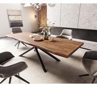 Table à manger Edge 260x100 XL acacia marron cadre croisé rectangle noir Live-Edge