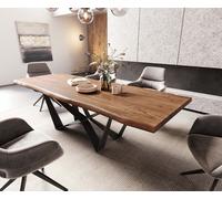 Table à manger Edge 260x100 XL acacia marron Spider acier plat noir Live-Edge