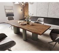 Table à manger Edge 260x100 XL Acacia Marron Troa Métal finition à effet Titane Live-Edge