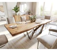 Table à manger Edge 260x100 XL acacia nature Spider acier plat acier inoxydable Live-Edge