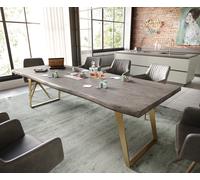 Table à manger Edge 260x100 XL acacia platine acier inoxydable Gold inclinée Live-Edge