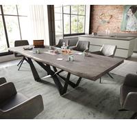 Table à manger Edge 260x100 XL acacia platine Spider acier plat noir Live-Edge