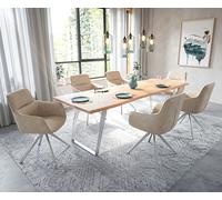 Table-à-manger Edge 260x100cm acacia nature acier inoxydable argent incliné Live-Edge