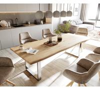 Table-à-manger Edge 260x100x2,5-3 chêne nature acier inoxydable mince Live-Edge