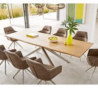 Table à manger Edge 260x100x2,5-3 chêne nature cadre croisé rectangle acier inoxydable Live-Edge