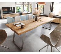 Table à manger Edge 280x100 XL acacia nature acier inoxydable inclinée Live-Edge