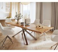 Table à manger Edge 280x100 XL acacia nature cadre croisé rectangle acier inoxydable Live-Edge