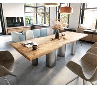 Table à manger Edge 280x100 XL Acacia Nature Pilier Acier inoxydable brossé Live-Edge