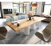 Table à manger Edge 280x100 XL Acacia Nature Pilier Métal Blanc Live-Edge
