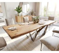Table à manger Edge 280x100 XL acacia nature Spider acier plat acier inoxydable Live-Edge