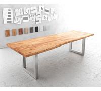 Table-à-manger Edge 280x100cm XL acacia nature acier inoxydable large Live-Edge