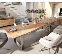 Table-à-manger Edge 300x100 acacia nature acier inoxydable mince Live-Edge