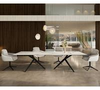 Table à manger Edge 300x100 Céramique Calacatta Luxe Blanc-Doré-Gris Estelar rond Métal Noir