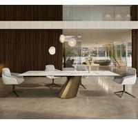 Table à manger Edge 300x100 céramique Calacatta Luxe blanc-doré-gris parabole métallique doré