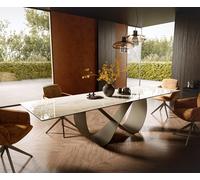 Table à manger Edge 300x100 céramique Laminam® Onice Oro ?Infinity métal effet finition titanee