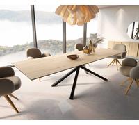 Table à manger Edge 300x100 céramique Laminam® Sabbia couleur chêne cadre croisé rectangulaire noir