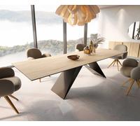 DeLife Table à Manger Edge céramique Laminam® Sabbia Couleur chêne 300x100 Cadre en V Acier Plat Noir