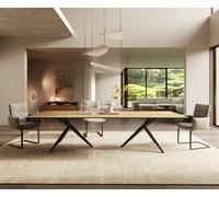 Table à manger Edge 300x100 Céramique Laminam® Sabbia Couleur chêne Estelar rond Métal Noir