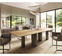 Table à manger Edge 300x100 Céramique Laminam® Sabbia Couleur chêne Pilier Métal finition à effet Titane