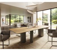 Table à manger Edge 300x100 Céramique Laminam® Sabbia Couleur chêne Troa Métal finition à effet Titane