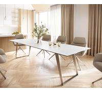 Table-à-manger Edge 300x100 céramique Laminam® statuarietto blanc inox incliné