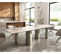 Table à manger Edge 300x100 céramique Laminam® Travertino Bianco crème-blanc Pilier métal effet finition titanee