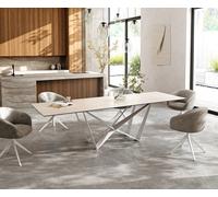 Table à manger Edge 300x100 céramique Laminam® Travertino Bianco crème-blanc Spider métal blanc