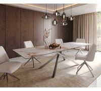 Table à manger Edge 300x100 céramique Minas mélange blanc-beige cadre croisé rectangulaire acier inoxydable